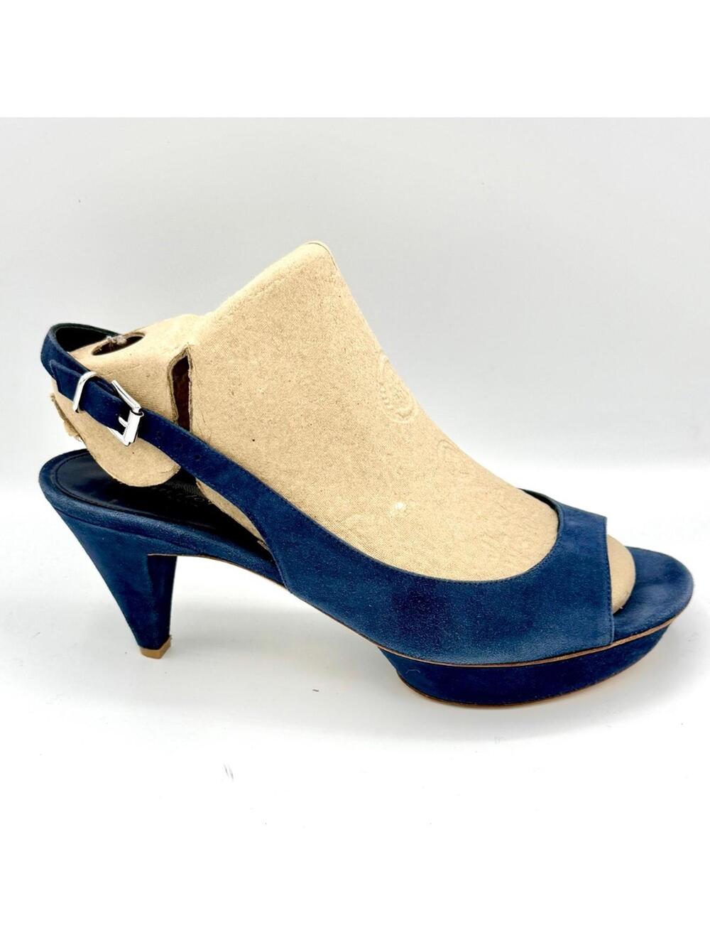 Gianvito Rossi Blue Suede Platform Peep Toe Heels Size 10